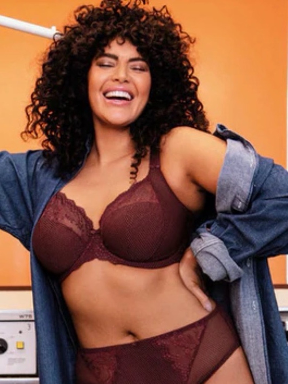 ELOMI Aubergine Charley Underwire Stretch Lace Plunge Bra Sz US 40D NEW